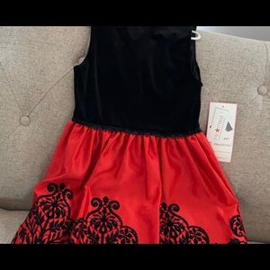 Little Girls Black/Red Embellished Velvet Dress